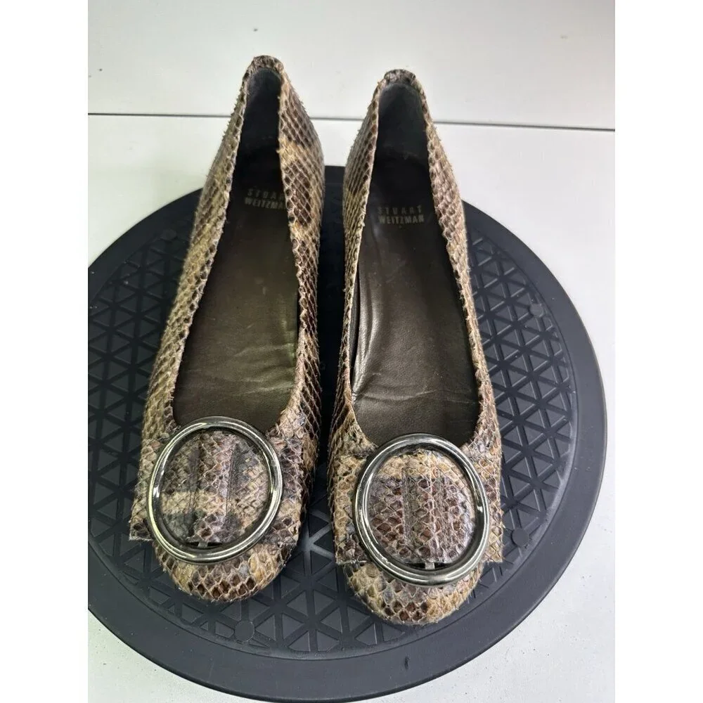 Stuart Weitzman Women's Lucid Python-Print Ballet Flats Size 8N